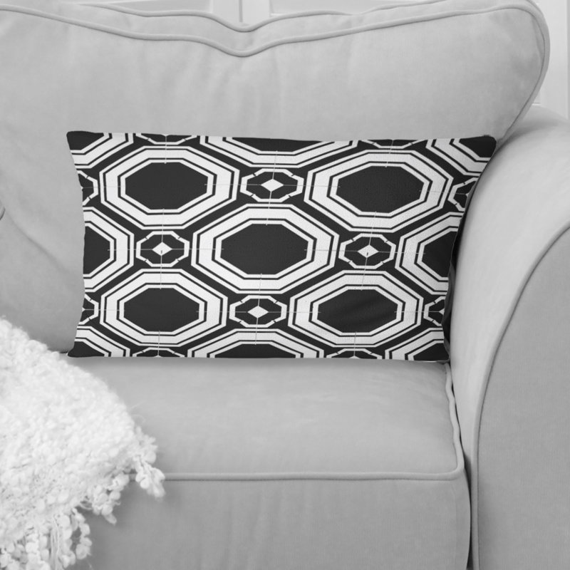 Coussin lombaire Mid-Century noir Hexagon I