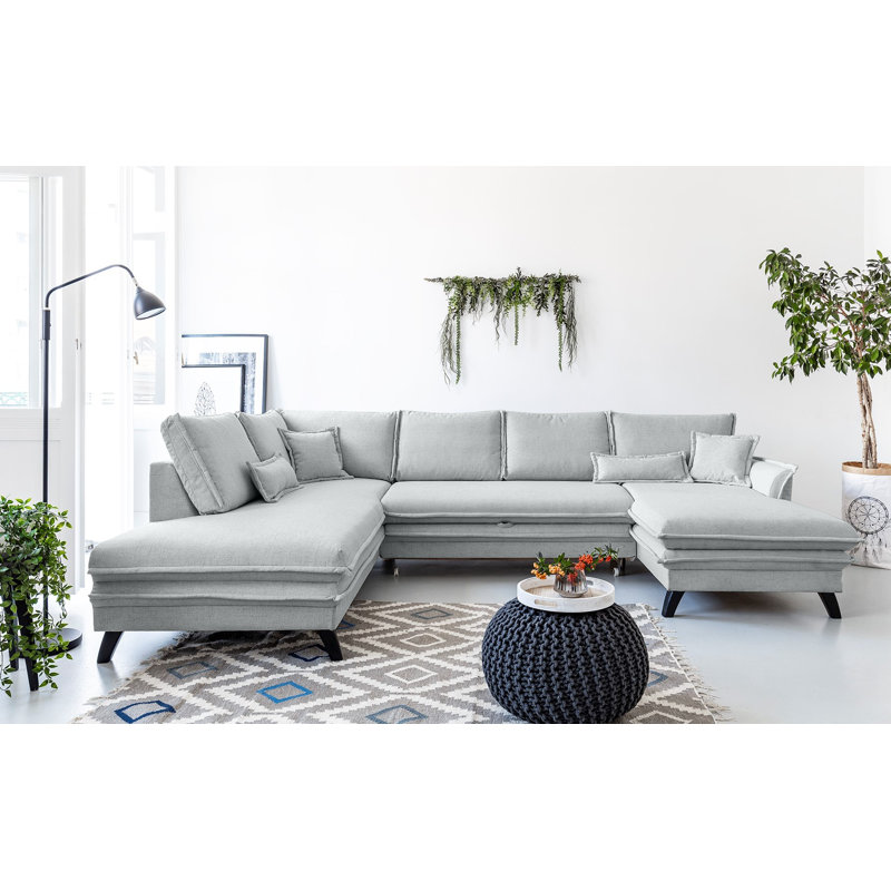 Charming Charlie Upholstered Corner Sofa, Light Grey, Left Hand Facing