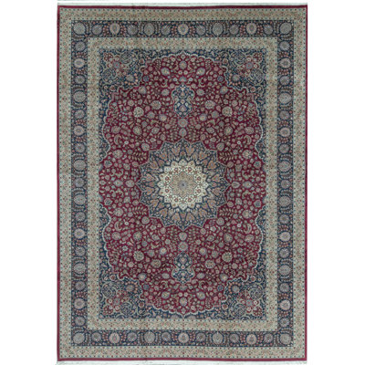 Hand-Knotted High-Quality Wine and Navy Area Rug