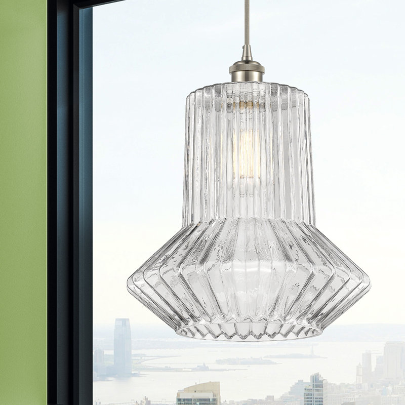 Luminaire suspendu géométrique à 1 lumière Perri, Nickel satiné brossé, Ampoule DEL 6 watts Vinage