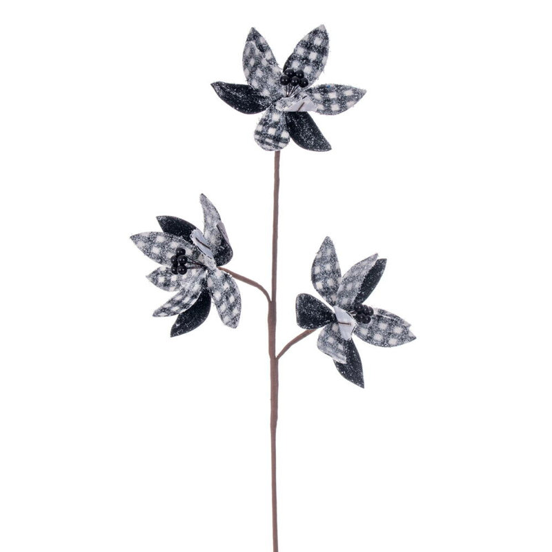 27" Poinsettia Artificial Spray., Black, Black