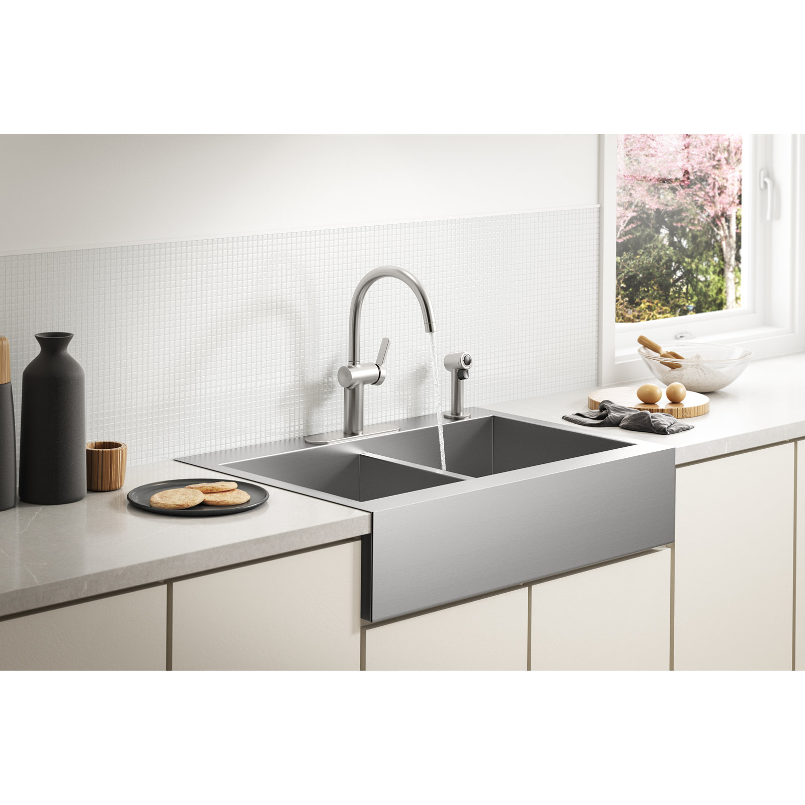 Vault 36" Double Basin Farmhouse Kitchen Sink, 1 Hole