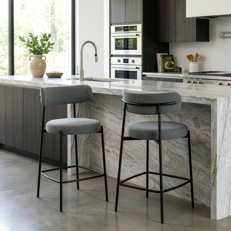 Kibariye Upholstered Counter Stool with Metal Frame, Short Stool (23.5" Seat Height), Gray