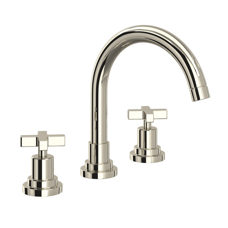 Lombardia® C-Spout Widespread Bathroom Faucet, Polished Nickel, Cross Handle