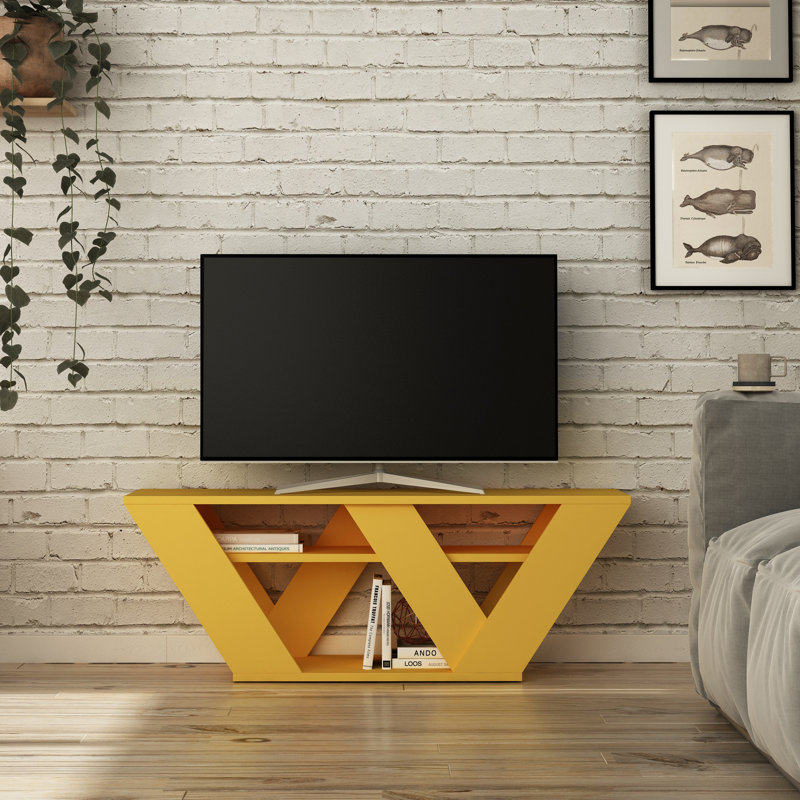 Kirstin TV Stand for TVs up to 48" | Modern Entertainment Unit with V-Shaped Legs, Grey, 40cm H x 110cm W x 30cm D 