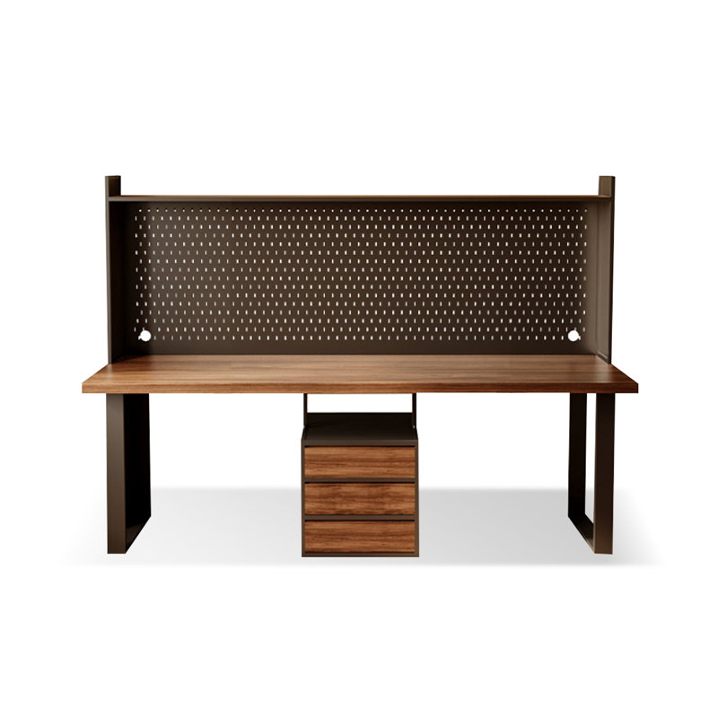Bureau rectangulaire en bois massif brun noyer + noir, H 29,53 po x l 62,99 po x P 23,62 po