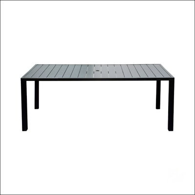 Durable Square Slatted Metal Patio Table For 8, Perfect For Outdoor Dining With Umbrella Hole, Brown