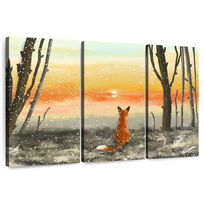 Fox Watching Winter Sunset, 36" H x 57" W