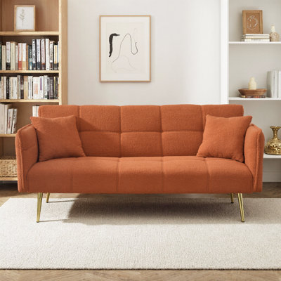 70" Teddy Fleece Convertible Sofa Bed, Adjustable Backrest & Arms, Futon Loveseat for Small Space Living Room & Bedroom