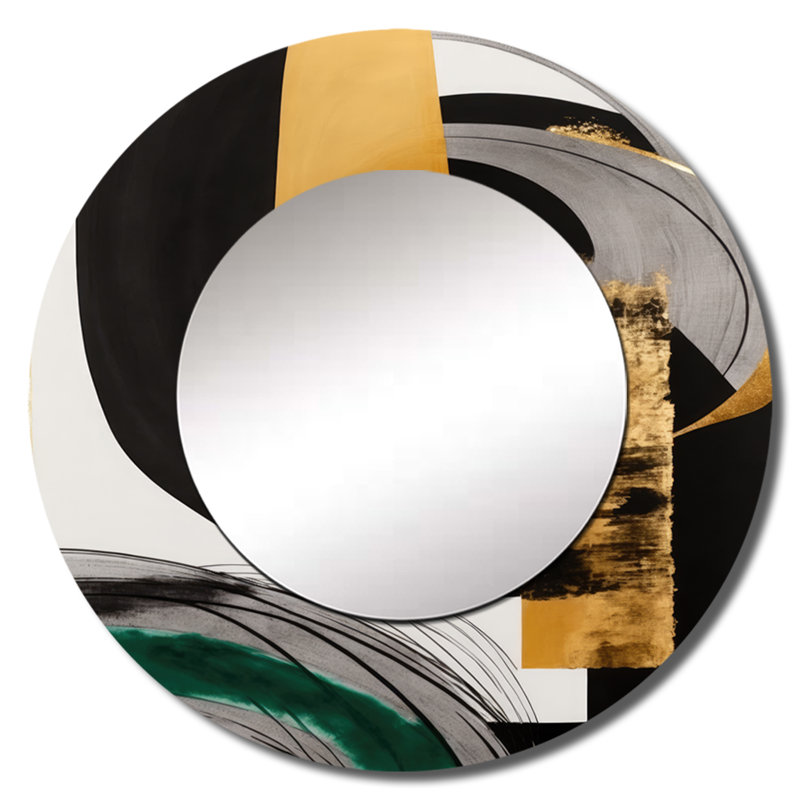 Simren Modern Green Art Deco II - miroir décoratif transitionnel, miroir mural rond vert, impression d'art en métal