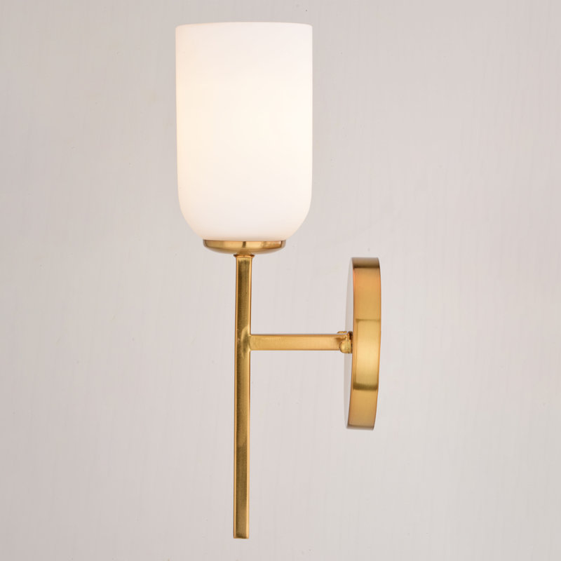 Shelby 1 Light Gold Brass Transitional Bathroom Vanity Fixture White Glass