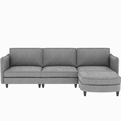 107.8'' Grey 4 - Seat L Shaped Fabric With Pocket Springs, Breathable Skin Fabric, Movable , Side Arm Pockets For Office Space Structure, Armrest Comfort