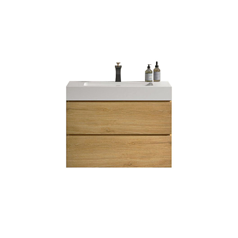 Meuble-lavabo de salle de bain avec lavabo, grand meuble-lavabo mural avec rangement, Gris