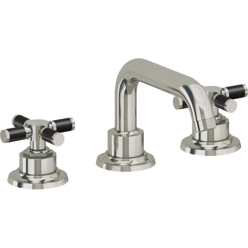 Descanso 8" Widespread Lavatory Faucet with Cross Carbon Fiber Handle, Polished Nickel