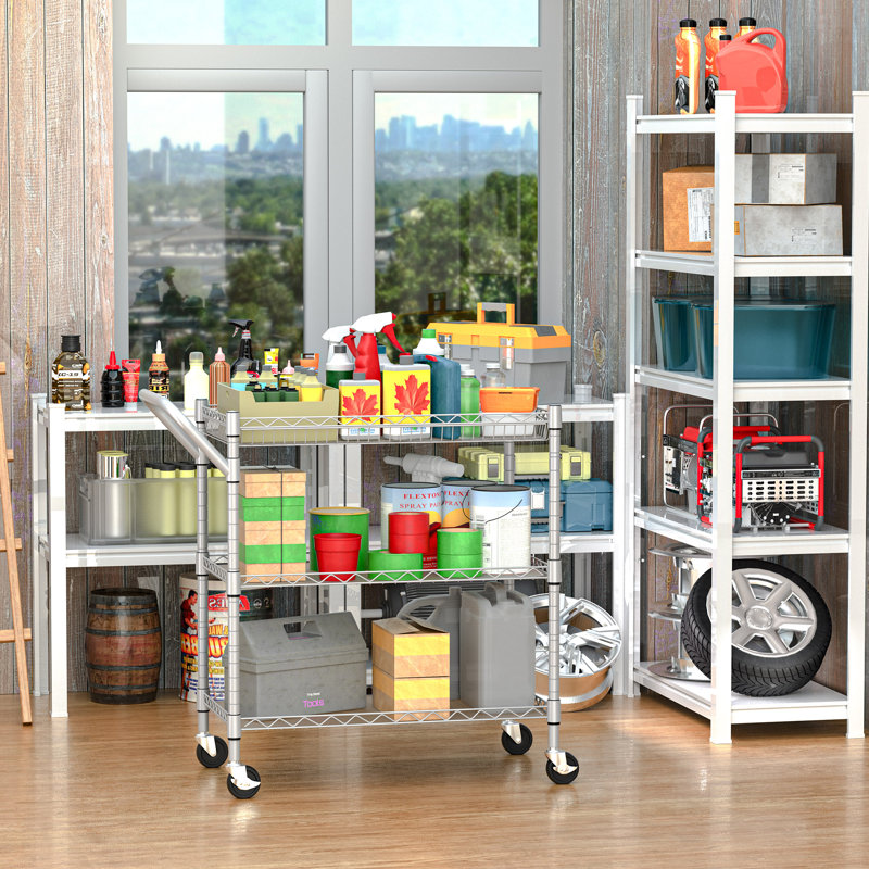 3 Tier Heavy Duty Rolling Utility Cart, 18" D x 30" W x 36.6" H Rolling Carts with Wheels