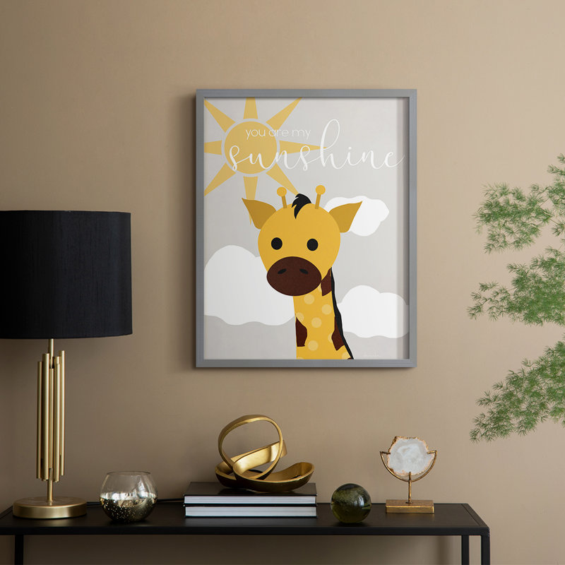 Sunshine Giraffe, reproduction encadrée - bois massif, H 21 po x l 17 po, Gris