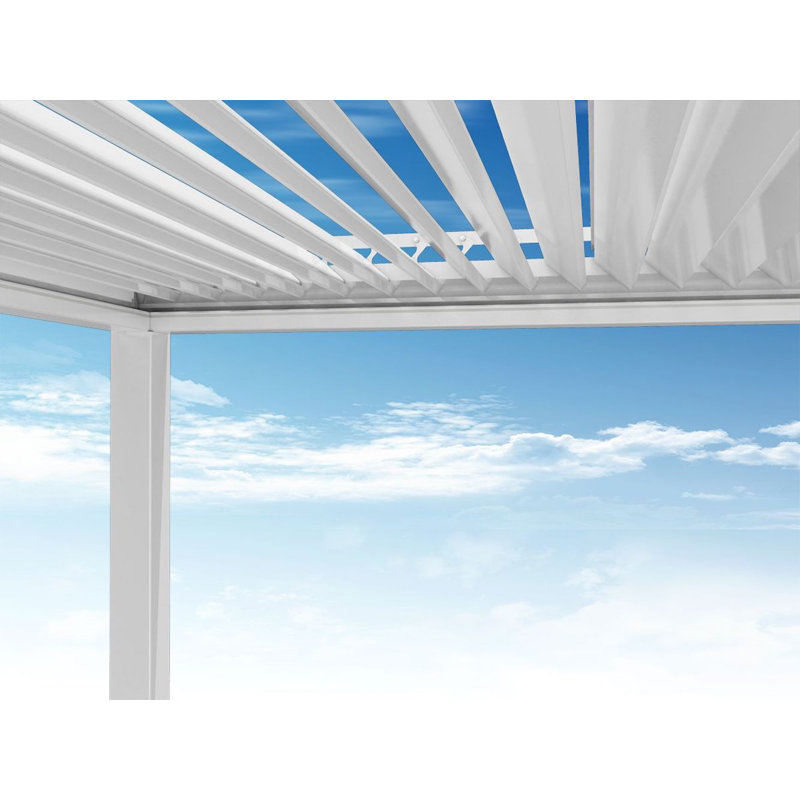 White Motorized Aluminum Pergola with LED Lighting, 19' x 13'