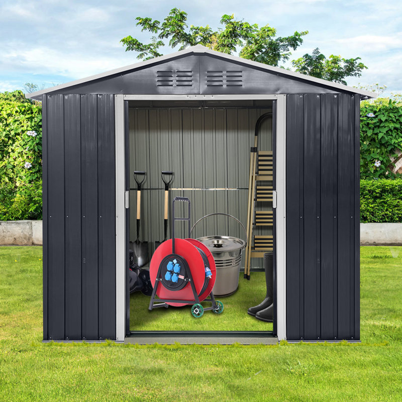 Abri de jardin extérieur en métal 7x4.3ft gris charbon avec fenêtre