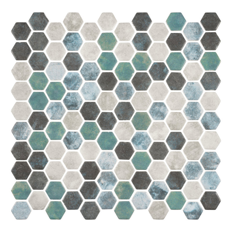 Trillions Hexagon Honeycomb Glass Mosaic Kitchen Backsplash, Bathroom, Shower, Pool, Wall and Floor Tile, Peacock