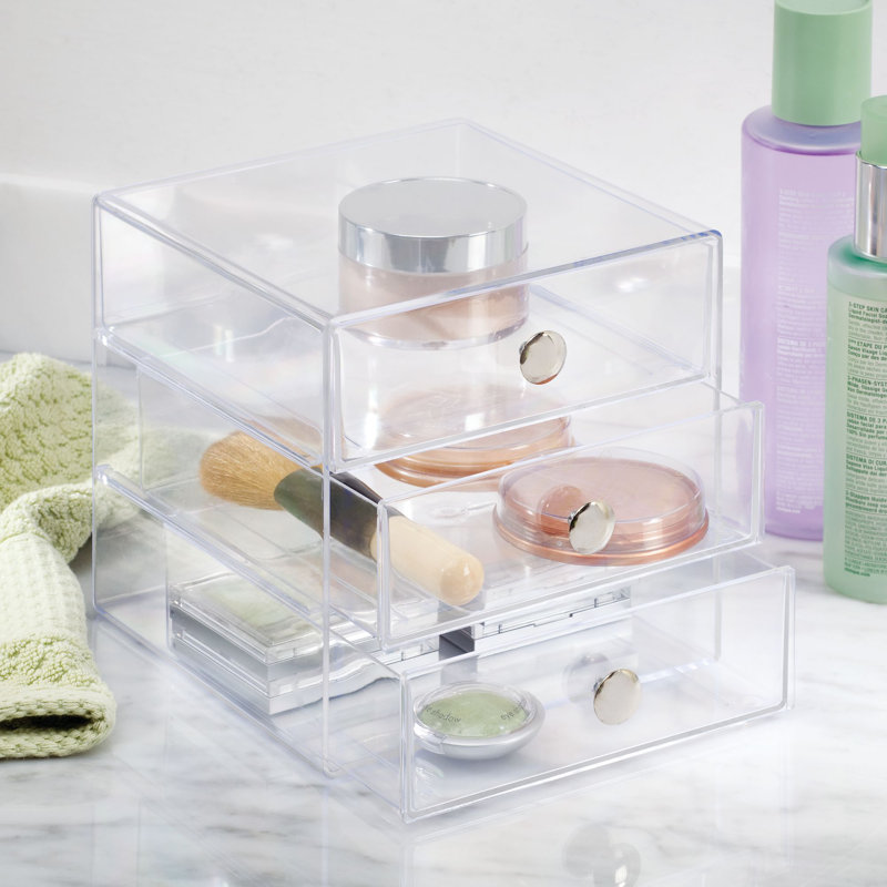 Clint Plastic 3-Drawer Makeup Organizer, Transparent