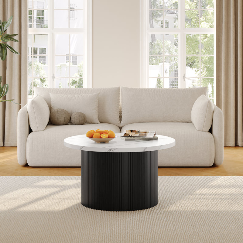 Table basse 31,5 "avec base en bois massif, Marbre/noir