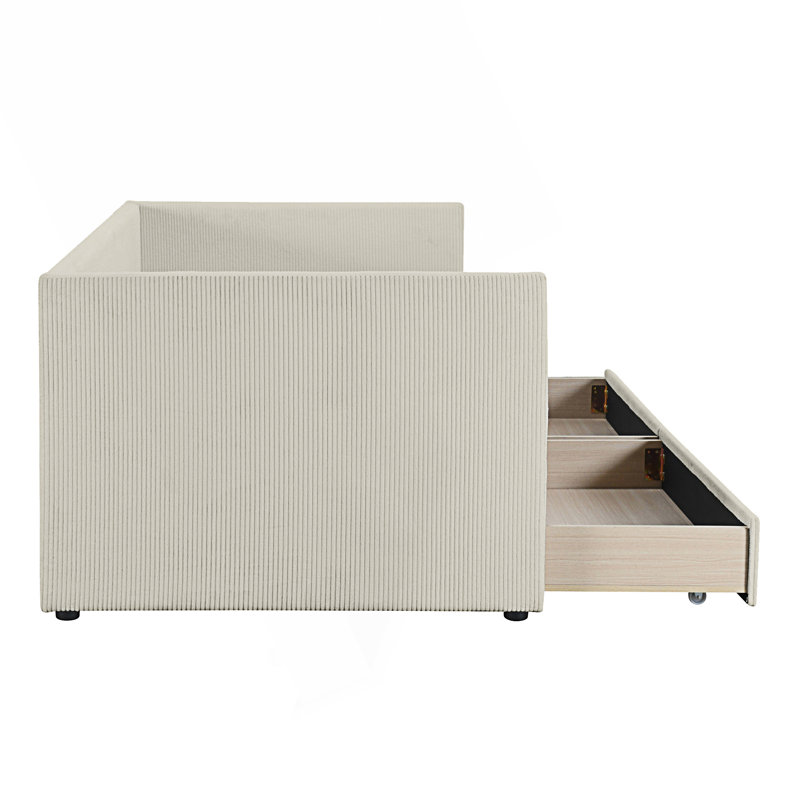 Modern Twin Size Daybed With Two Drawers And Wood Slat