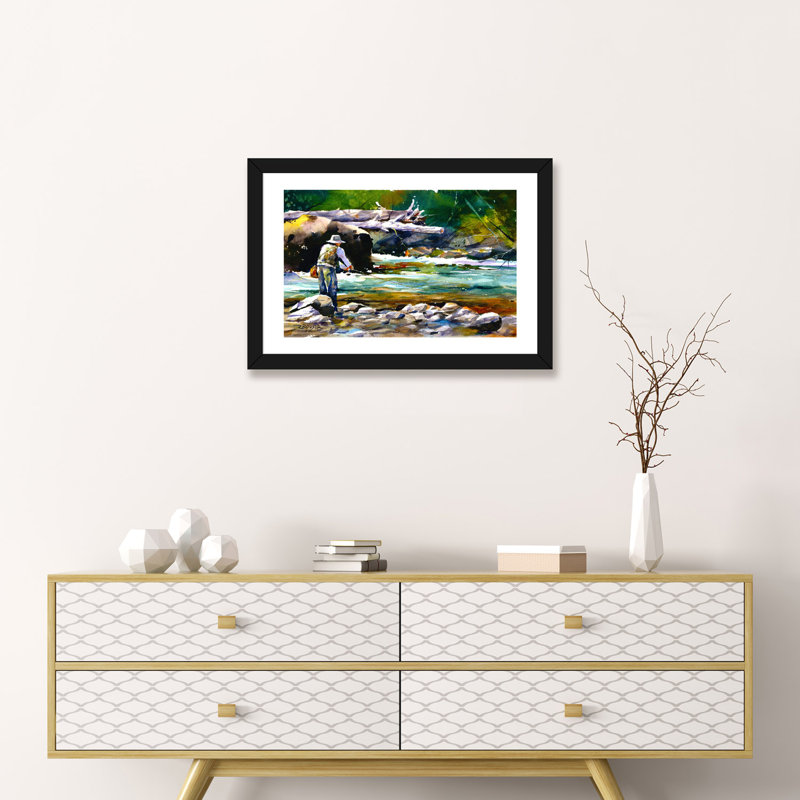 «Pêche», reproduction d'art encadrée, H 16 po x l 24 po x P 1 po, Papier noir