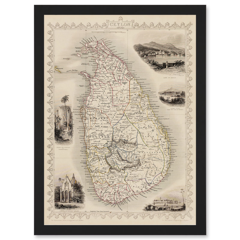 Ceylon Sri Lanka Vintage Pictorial Map - Single Picture Frame Print