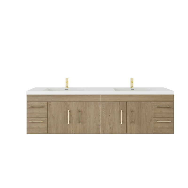 Ensemble de meuble-lavabo double 83 po Romer, Blanc/chêne, Or