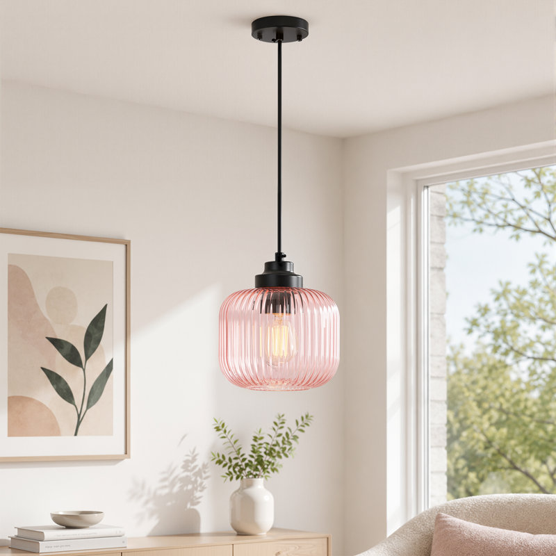 Luminaire suspendu en verre 1 lumière, Rose