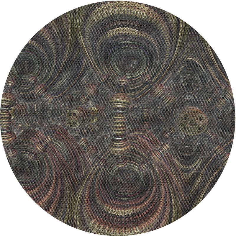 Tapis décoratif olive foncée abstraite, Rond 8 pi