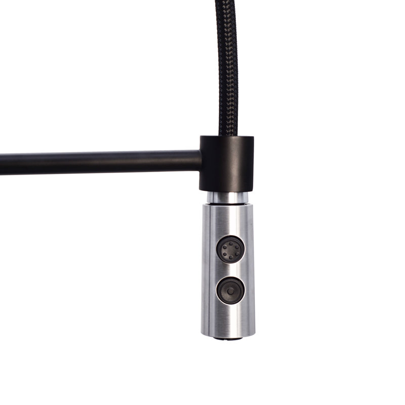 Westbrass Pull Down Spray Kitchen Faucet, Matte Black/Stainless Steel