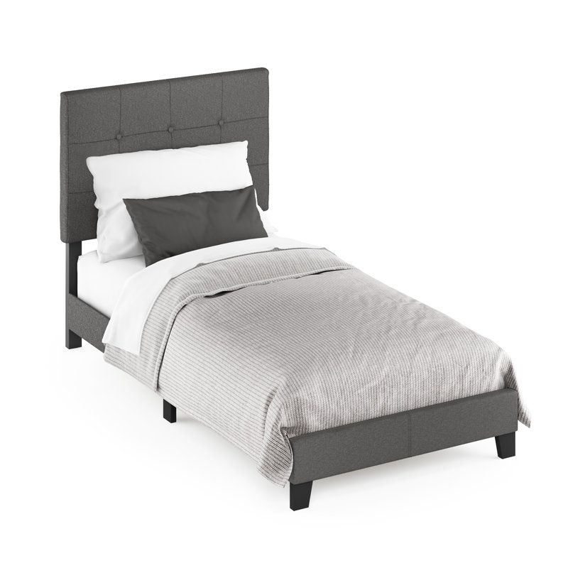 Anding Upholstered Slat Bed, Stone, Twin