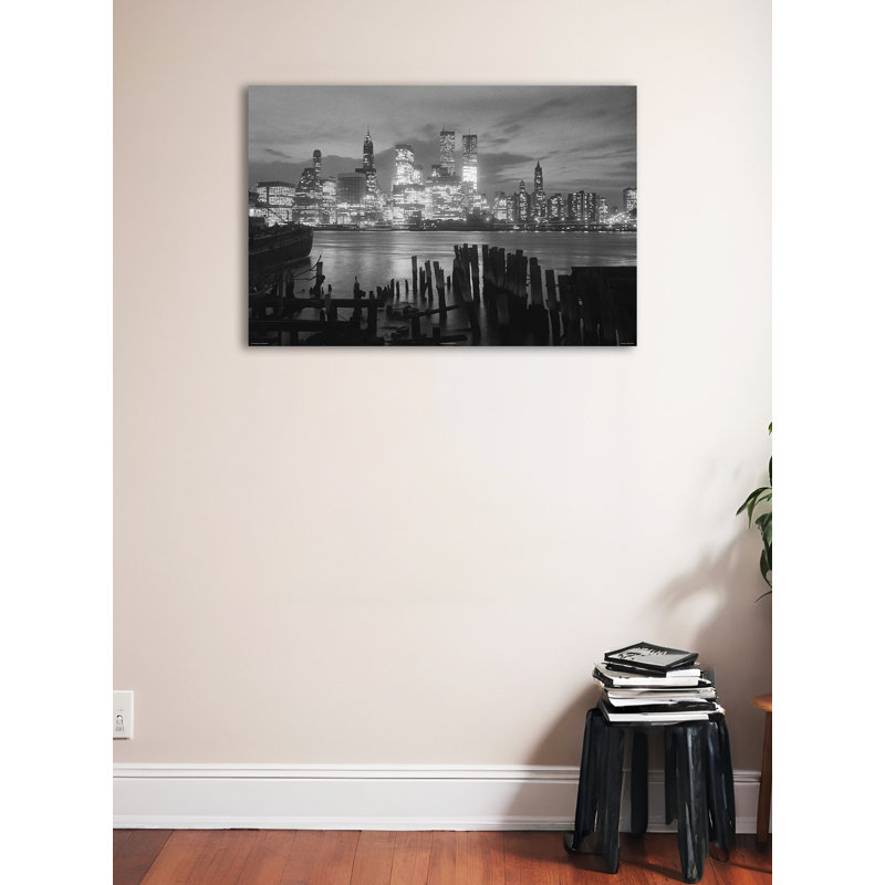 Officiellement sous licence, décor de toile tendue tours jumelles de New York la nuit, H 36 po x l 24 po x P 1,5 po