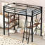  Lit mezzanine simple en métal avec bureau intégré, tablette murale et cadre surélevé, noir