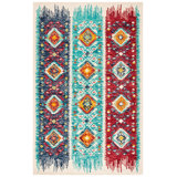 Hand Tufted Wool/Cotton Southwestern Rug in Light Blue/Red
