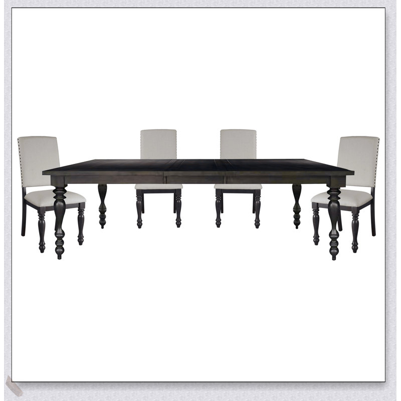 Ensemble de salle à manger traditionnel 7 pièces avec table extensible, 6 chaises d'appoint et garniture cloutée beige pour un repas élégant et fonctionnel