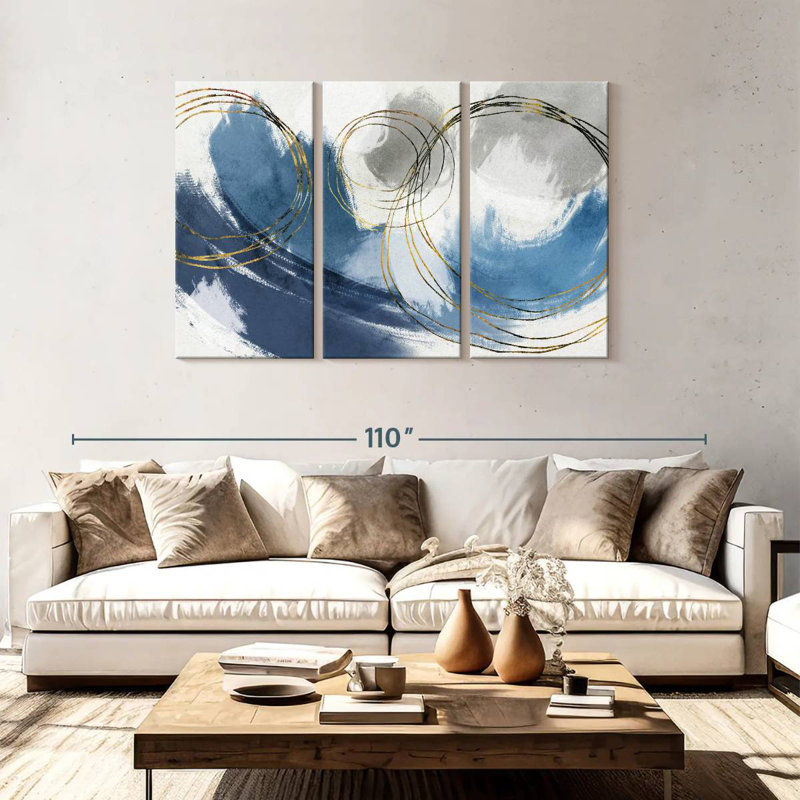 Avery Gold On Blue Splashes, 48" H x 74" W