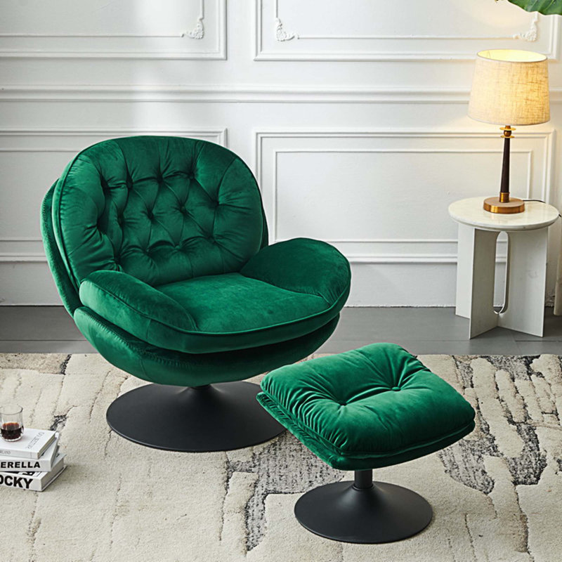 Méridienne pivotante avec repose-pieds 31,5 po, Velours vert, Noir