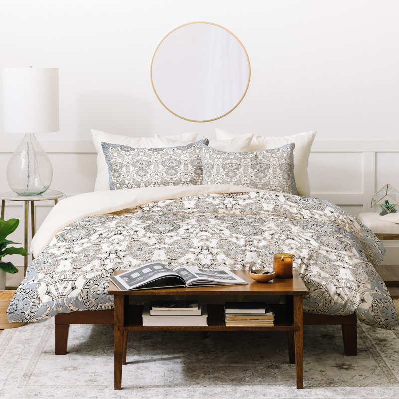 Housse de couette Gabriela Fuente, Housse de couette simple / simple TG et 1 taie dé, Crème / gris
