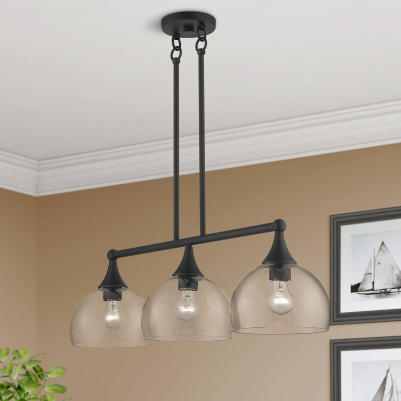 Lustre linéaire moderne à 3 lumières pour îlot de cuisine Virden, Noir