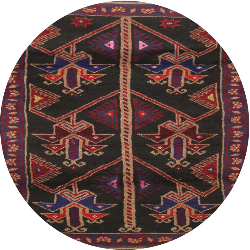 Tapis oriental multicolore tissé à la machine Oriental, Rond 6 pi