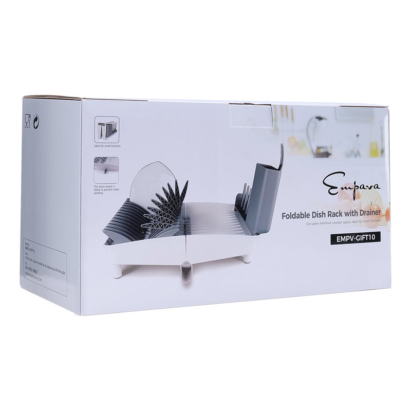 Black and White Foldable Plastic Dish Rack with Drainer