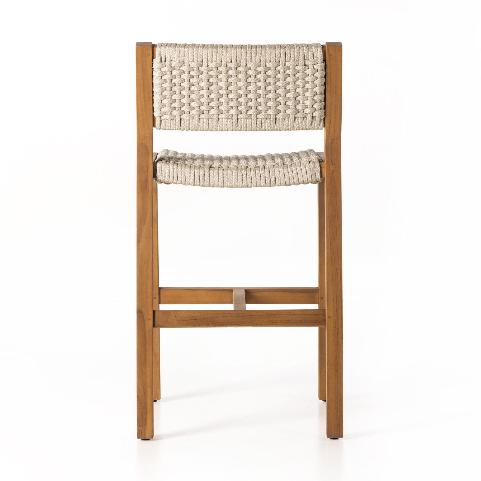 Shea Teak Outdoor Bar Stool, Counter Stool (26" Seat Height), Natural Teak, Ivory Rope