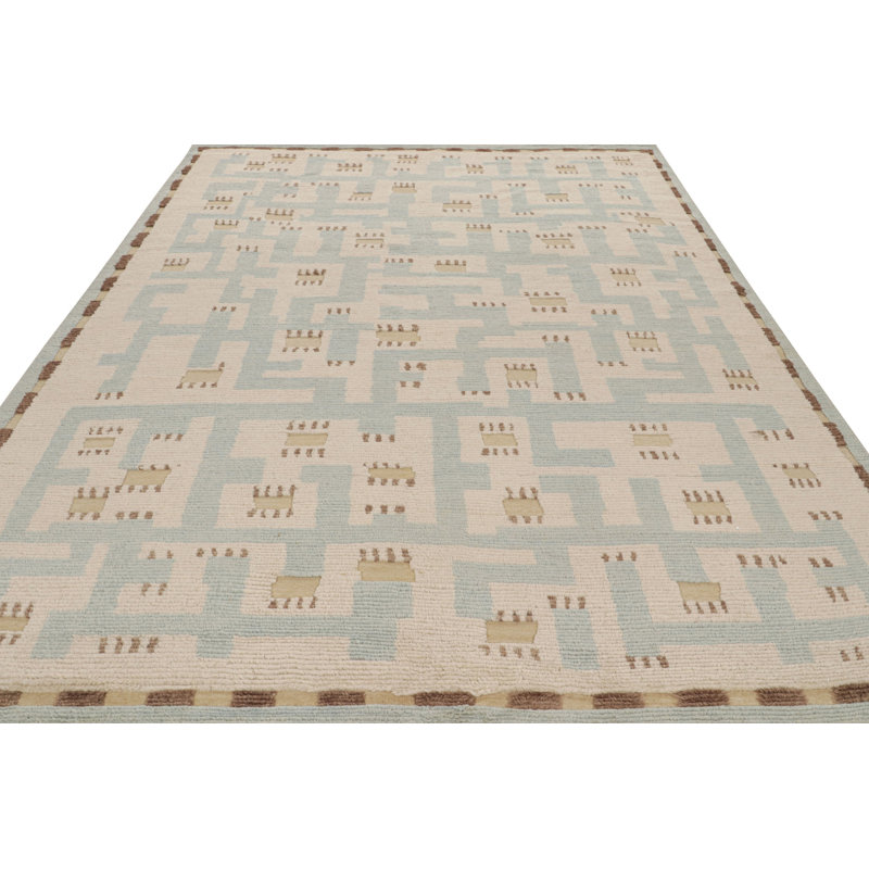 Rug & Kilim’S Scandinavian Rug With Beige-Brown And Blue Geometric Patterns, Rectangle 9' x 12'
