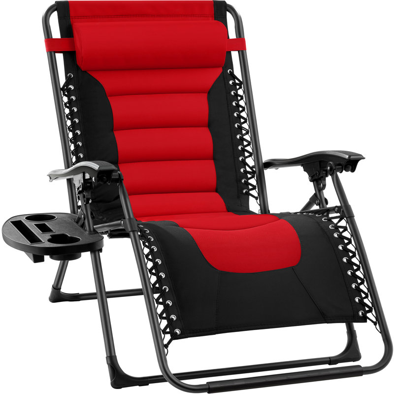 Danny-James Oversized Padded Zero Gravity Chair, Folding Outdoor Patio Recliner w/ Side Tray, Red