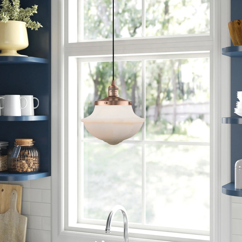Luminaire suspendu simple à 1 lumière Baptiste, Cuivre antique, Ampoule DEL 6 watts Vinage, Blanc mat