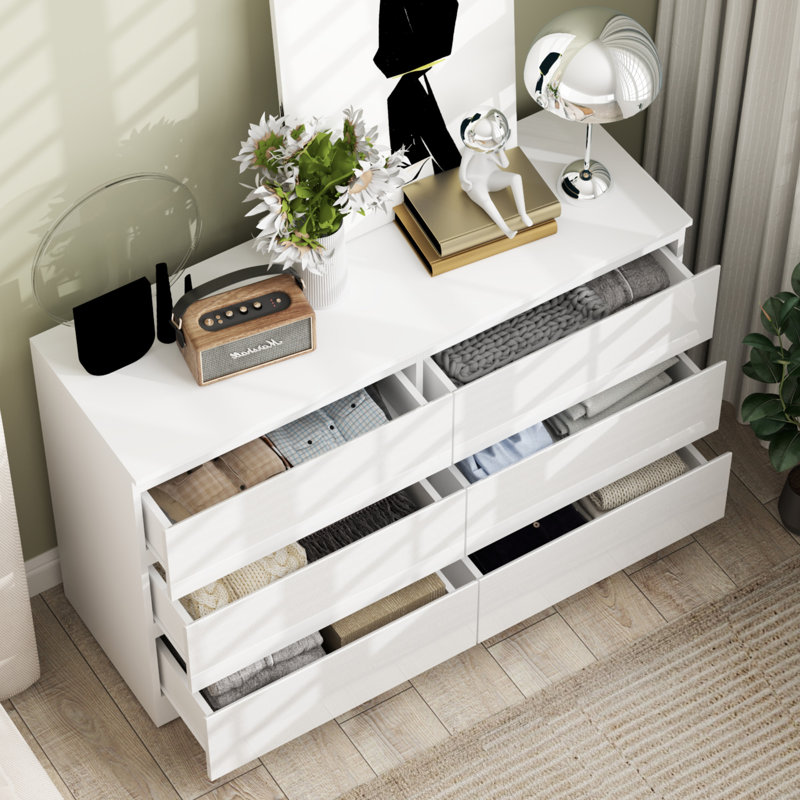 Commode à 6 tiroirs l 47,2 po, Blanc