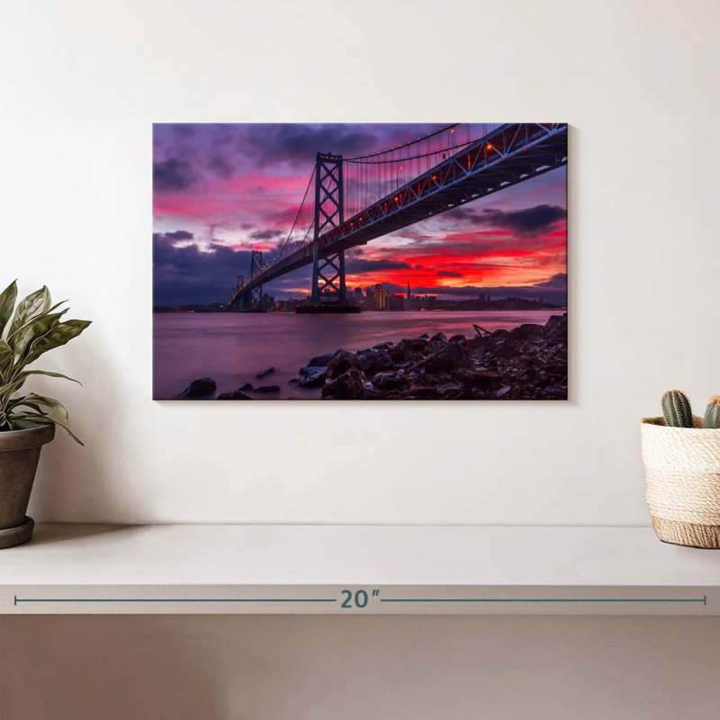 Lilie, pont de la baie de San Francisco, crépuscule, H 8 po x l 12 po