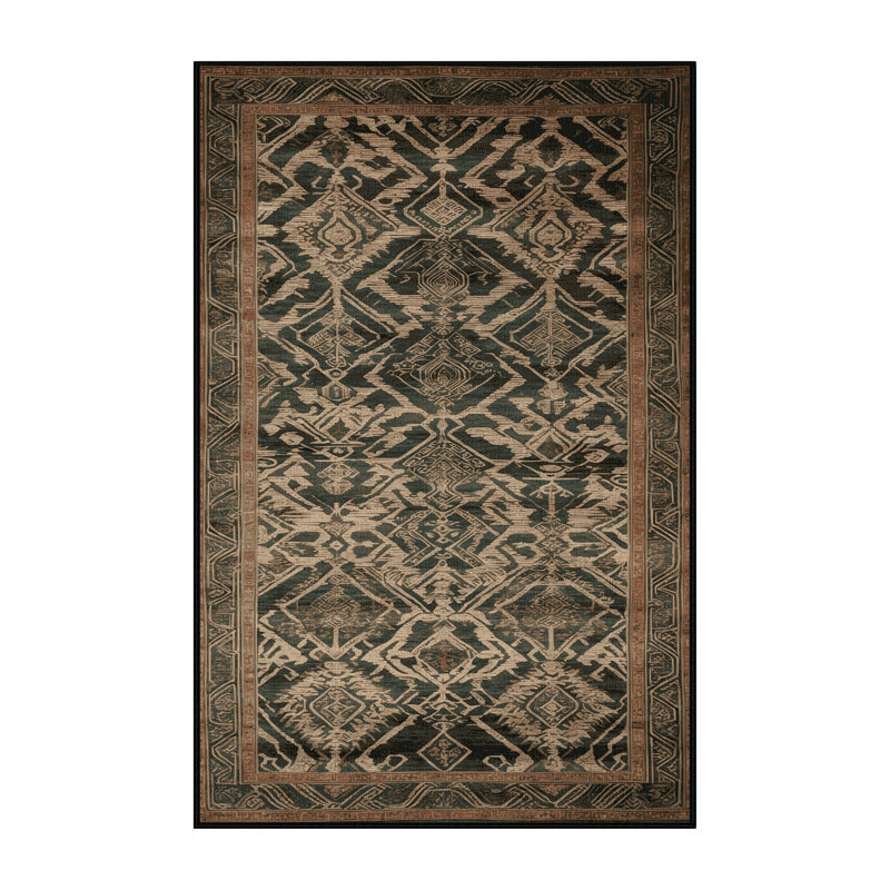 Machine Washable Art Deco Brown Area Rug, Runner 2' x 4'
